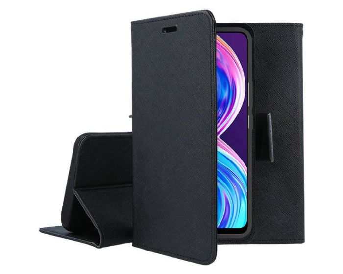 Tel1 Fancy Diary Case Θήκη Πορτοφόλι με δυνατότητα Stand Black (Realme 8 / 8 Pro)