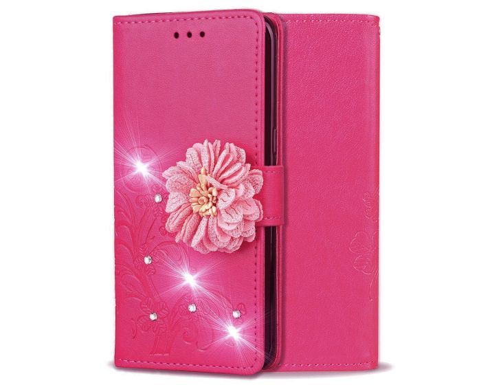Fashion Flower Wallet Case Θήκη Πορτοφόλι με Δυνατότητα Stand - Pink Flower (Xiaomi Redmi Note 6 Pro)