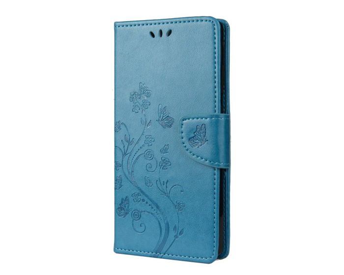 Fashion Wallet Case Θήκη Πορτοφόλι με Δυνατότητα Stand - Blue Butterfly Flower (Xiaomi Poco X3 NFC / X3 Pro)