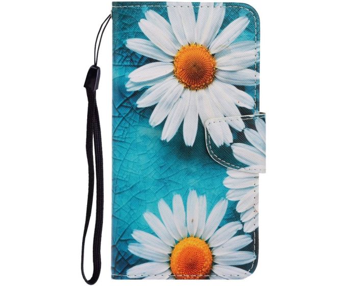 Fashion Wallet Case Θήκη Πορτοφόλι με Δυνατότητα Stand - White Flowers (Huawei P40 Lite)