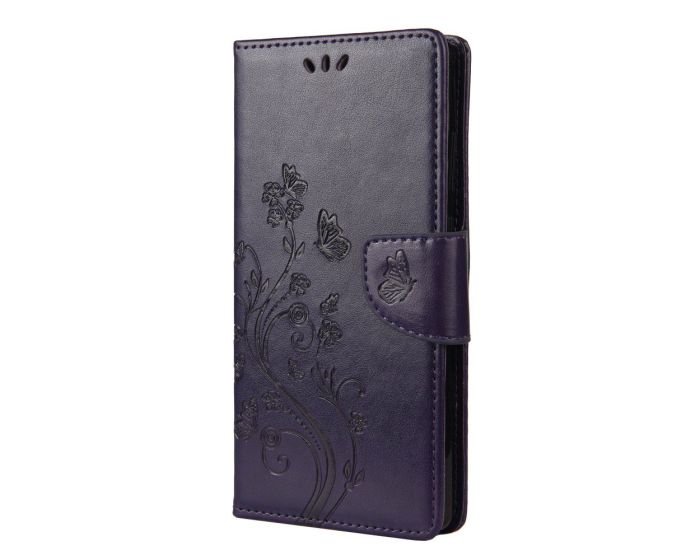 Fashion Wallet Case Θήκη Πορτοφόλι με Δυνατότητα Stand - Dark Purple Butterfly Flower (Xiaomi Poco X3 NFC / X3 Pro)
