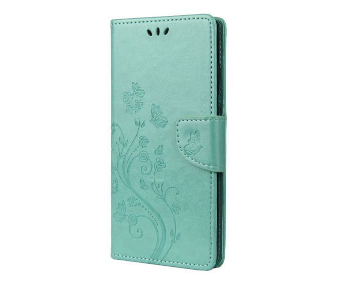 Fashion Wallet Case Θήκη Πορτοφόλι με Δυνατότητα Stand - Green Butterfly Flower (Xiaomi Poco X3 NFC / X3 Pro)