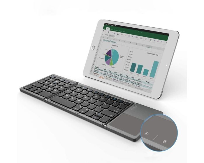 Foldable Bluetooth Ασύρματο Πληκτρολόγιο με Touchpad για Συσκευές iOs, Android και Windows - Grey