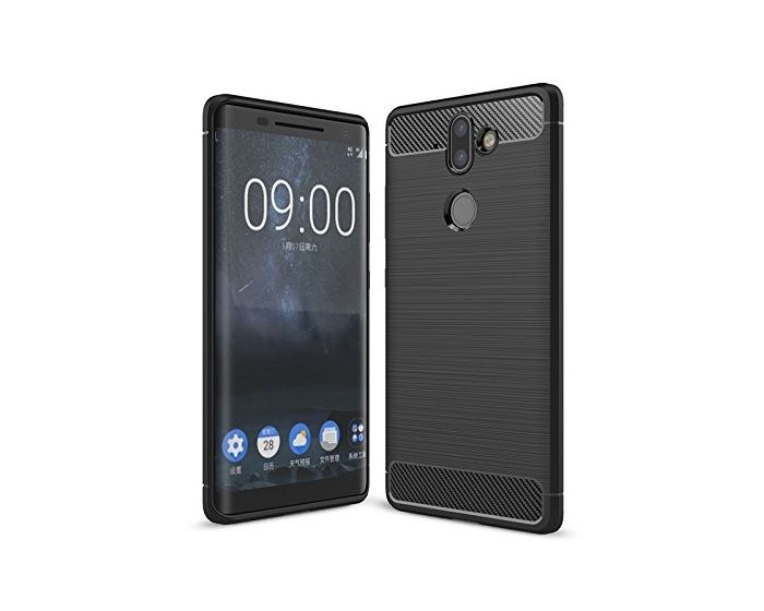 TPU Carbon Rugged Armor Case - Black (Nokia 8 Sirocco)