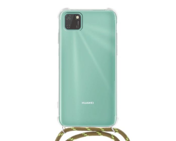 Forcell Cord Clear Silicone Case Διάφανη Θήκη με Λουράκι - Green (Huawei Y5P / Honor 9s)