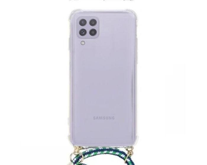 Forcell Cord Clear Silicone Case Διάφανη Θήκη με Λουράκι - Green (Samsung Galaxy A22 4G)