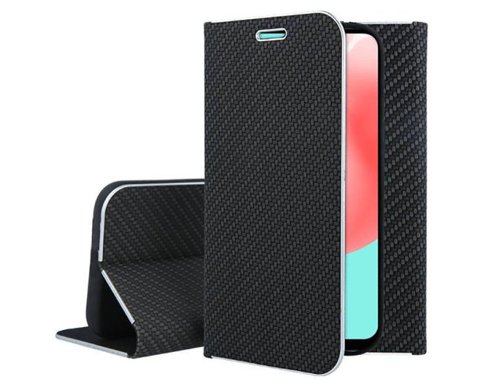 Forcell Luna Carbon Wallet Case Θήκη Πορτοφόλι με Δυνατότητα Stand - Black (Samsung Galaxy A32 4G)