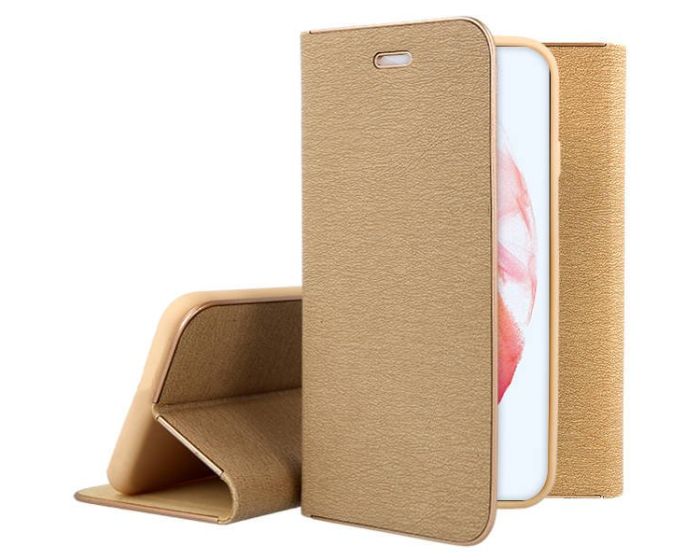 Forcell Luna Wallet Case Θήκη Πορτοφόλι με Δυνατότητα Stand - Gold (Samsung Galaxy S21 Plus 5G) - MT65958