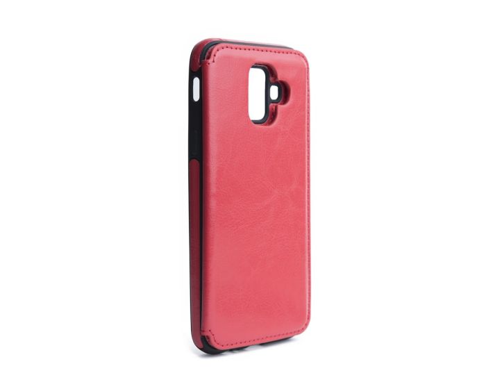 Forcell PU Leather Flip Back Wallet Case Θήκη Πορτοφόλι Red (Samsung Galaxy A6 2018)