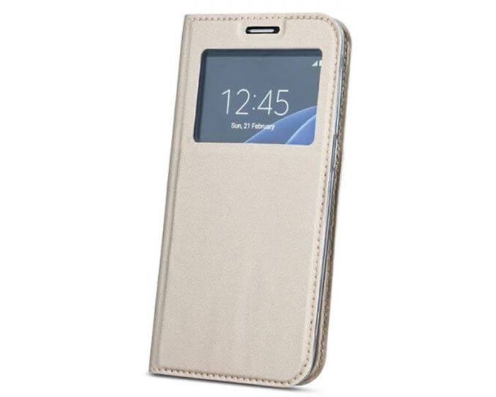 Forcell S View Window Preview Flip Case Stand - Gold (Huawei P20)