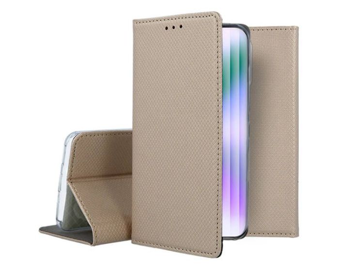 Forcell Smart Book Case με Δυνατότητα Stand Θήκη Πορτοφόλι Gold (iPhone 16 Pro) - MT76116