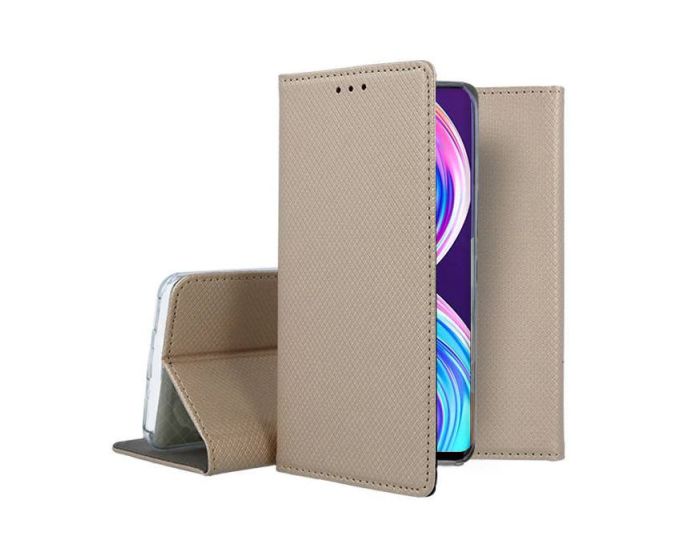 Forcell Smart Book Case με Δυνατότητα Stand Θήκη Πορτοφόλι Gold (Realme 8i)