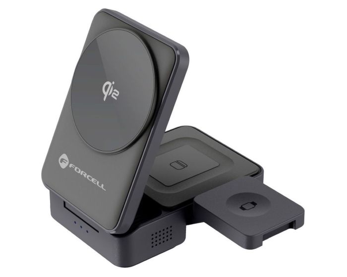 Forcell F-ENERGY F-05 3in1 Flex Pro Qi2 Wireless Charging Desktop Stand with MagSafe Βάση Φόρτισης 15W - Silver - MT84020