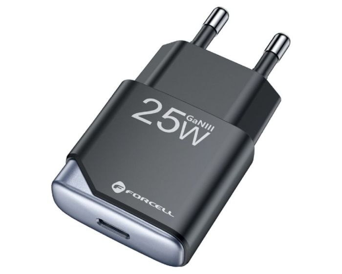 Forcell F-ENERGY Ultra Slim GaN III B125101-E Type C PD QC4.0 3A 25W Travel Charger Αντάπτορας Φόρτισης - Black