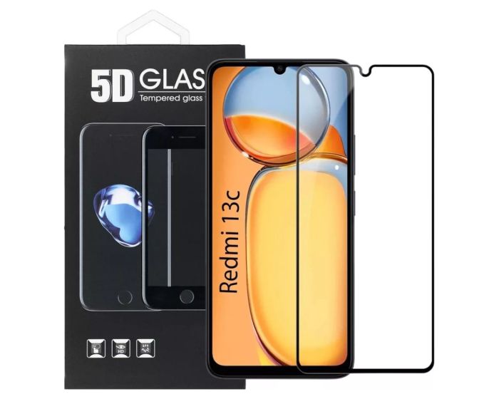 3D Full Glue Full Face Black Αντιχαρακτικό Γυαλί 9H Tempered Glass (Xiaomi Redmi 13C / Poco C65)