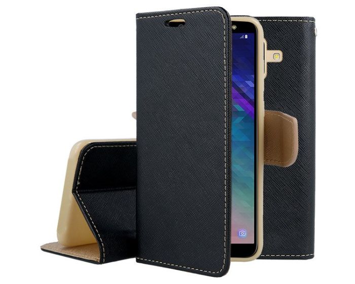 Tel1 Fancy Diary Θήκη Πορτοφόλι με δυνατότητα Stand Black / Gold (Samsung Galaxy A6 2018)