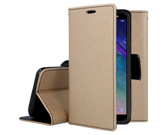 Tel1 Fancy Diary Θήκη Πορτοφόλι με δυνατότητα Stand Gold / Black (Samsung Galaxy A6 2018)