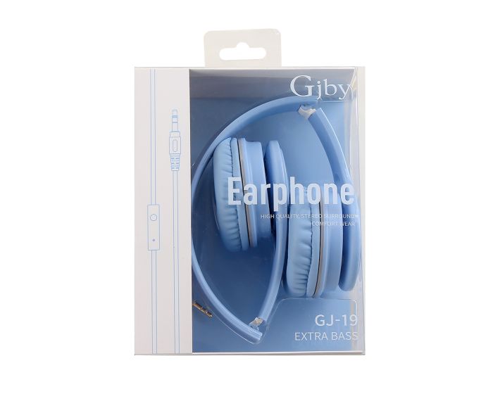 GJBY Audio Headphones (GJ-19) Ακουστικά 3.5mm με Καλώδιο 1.5m - Blue