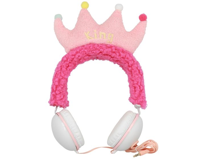 GJBY Plush King Audio Headphones Παιδικά Ακουστικά 3.5mm με Καλώδιο 1.5m - Pink