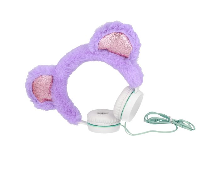 GJBY Plush Bear Audio Headphones Παιδικά Ακουστικά 3.5mm με Καλώδιο 1.5m - Purple