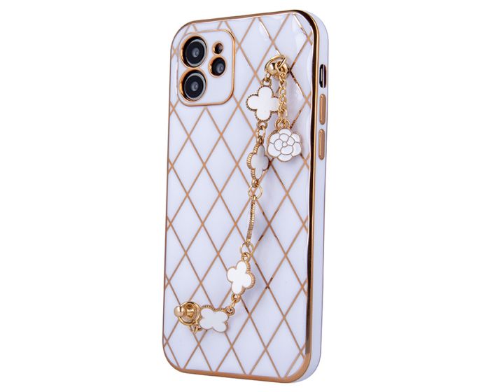 Glamour Quilted Case Θήκη TPU με Διακοσμητική Αλυσίδα - White (Samsung Galaxy S21 5G)