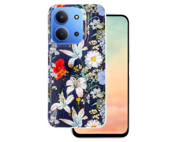 Glow Glam TPU Silicone Case Θήκη - Blue Floral (Xiaomi Redmi 15 4G / 5G)