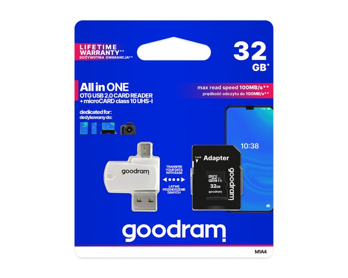 Goodram M1A4 All in One MicroSDHC 32gb Class 10 UHS-1 + OTG Card Reader + Adapter