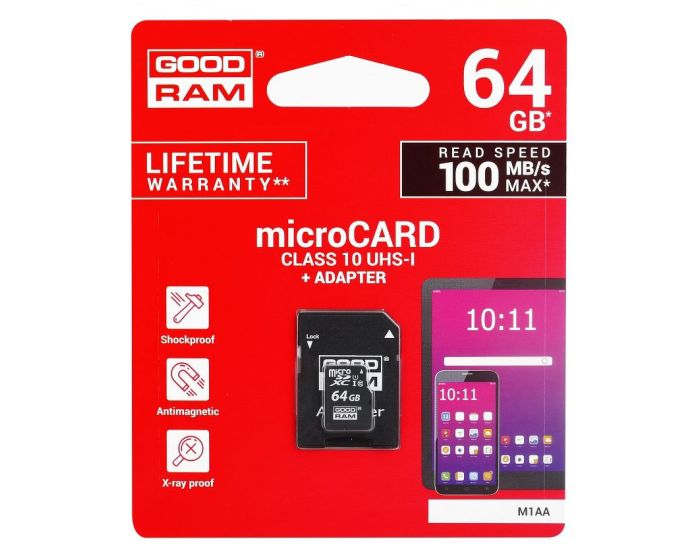 Goodram M1AA MicroSD 64gb Class 10 UHS-1 100MB/s + Adapter