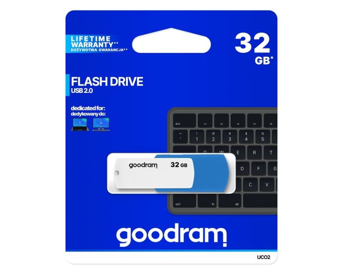 Goodram USB Flash Drive 2.0 UCO2 Memory Stick 32GB Blue / White