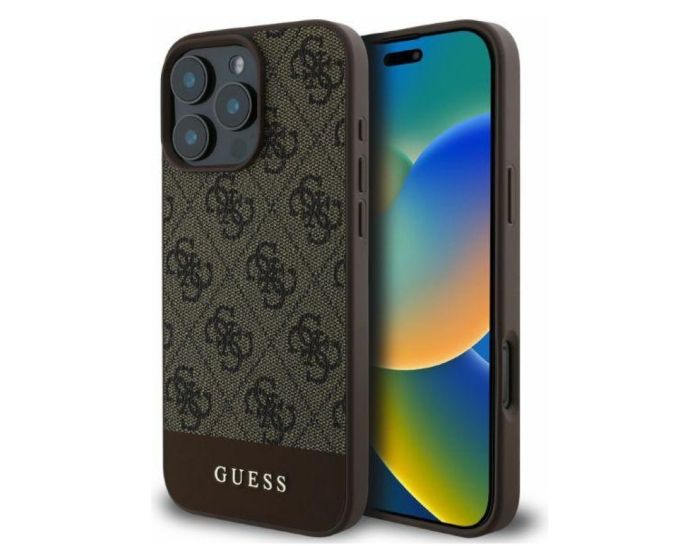 Guess GUHCP16LG4GLBR 4G Bottom Stripe Series Hard Case Σκληρή Θήκη Brown (iPhone 16 Pro)