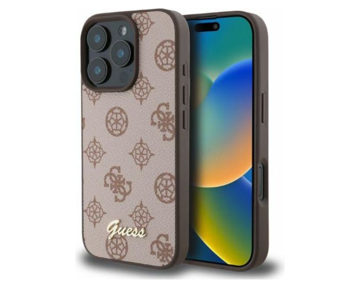 Guess GUHMP16LPGPYSW Peony Script MagSafe Series Hard Case Σκληρή Θήκη Brown (iPhone 16 Pro)