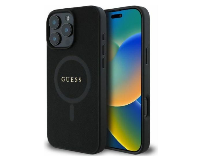 Guess GUHMP16LPSAHMCK Saffiano Classic Logo MagSafe Series Hard Case Σκληρή Θήκη Black (iPhone 16 Pro)