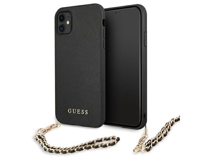 Guess GUHCN61SASGBK Saffiano Chain Collection Σκληρή Θήκη Black (iPhone 11)