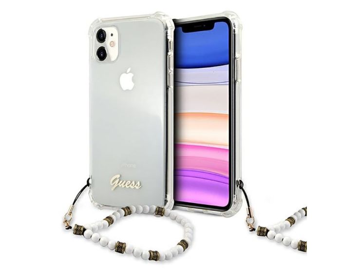 Guess GUHCN61KPSWH Hard Case with Removable Strap Σκληρή Θήκη White Pearl Clear (iPhone 11)