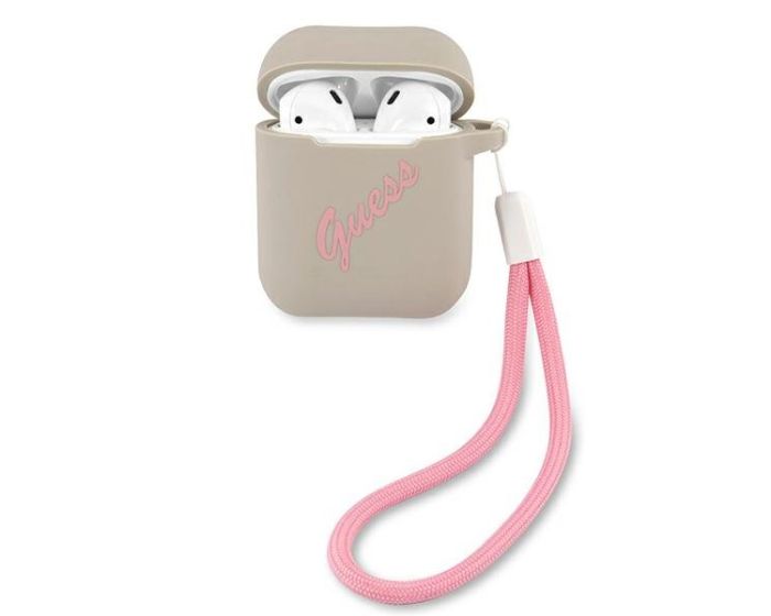 Guess Silicone Vintage Protective Case για τα Apple AirPods - Grey / Pink
