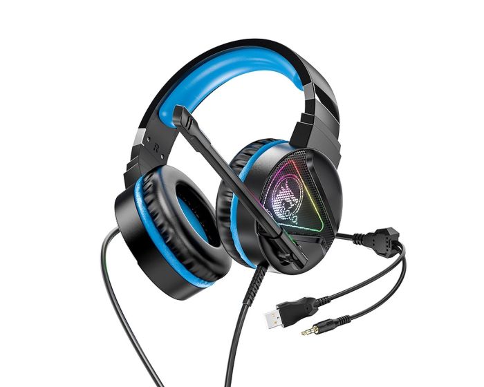 HOCO W104 Drift Gaming Headphones 3.5mm / USB με Καλώδιο 2m - Blue