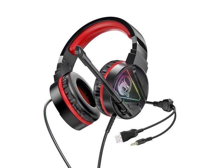 HOCO W104 Drift Gaming Headphones 3.5mm / USB με Καλώδιο 2m - Red