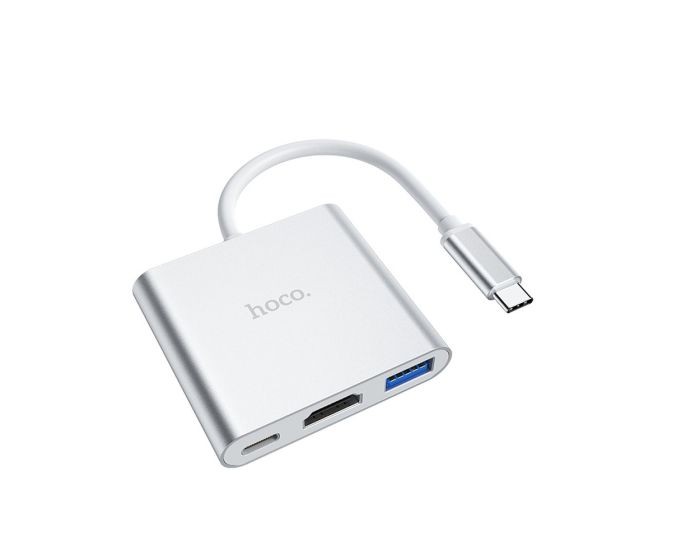 HOCO HB14 Hub Type-C to USB3.0 / HDMI / Type-C PD 67W Αντάπτορας - Silver