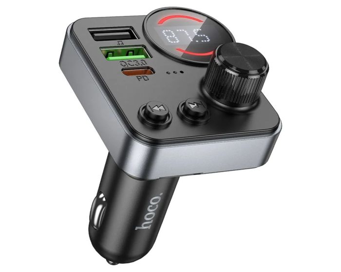 HOCO E86 FM In-Car Wireless FM Transmitter + Charger 2xUSB + Type C QC3.0 PD 48W Φορτιστής Αυτοκινήτου Black - MT82784