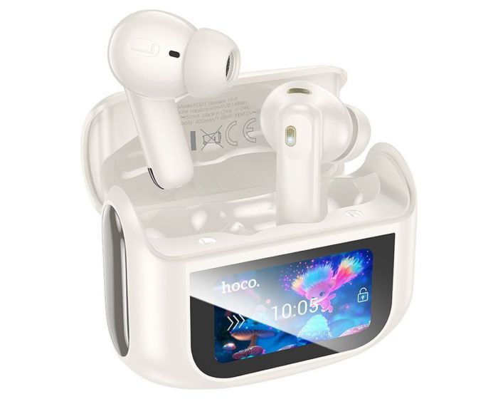 HOCO EQ21 ANC + ENC TWS Wireless Bluetooth Stereo Earbuds with Touch Screen - Cloudy White - MT80626