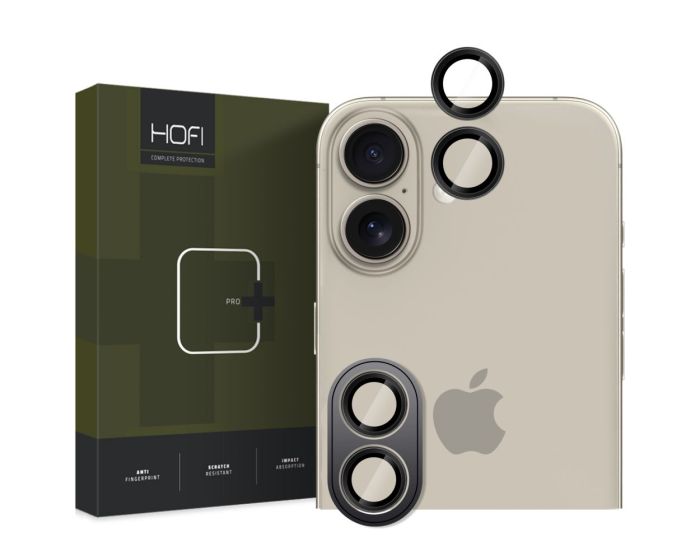 Hofi CAMRING PRO+ Camera Lens Tempered Glass Prοtector Black (iPhone 16 / 16 Plus) 