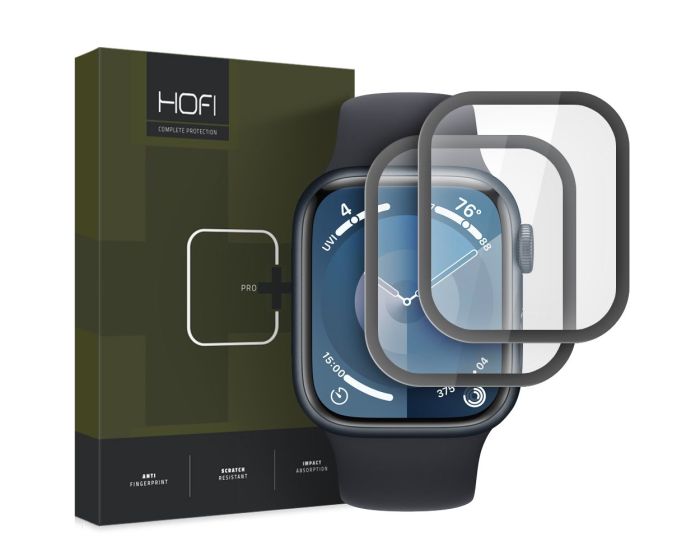 Hofi Hybrid 3D Full Face Αντιχαρακτικό Γυαλί 7H Tempered Glass 2pcs Μαύρο για το Apple Watch 45mm (Series 7 / 8 / 9)