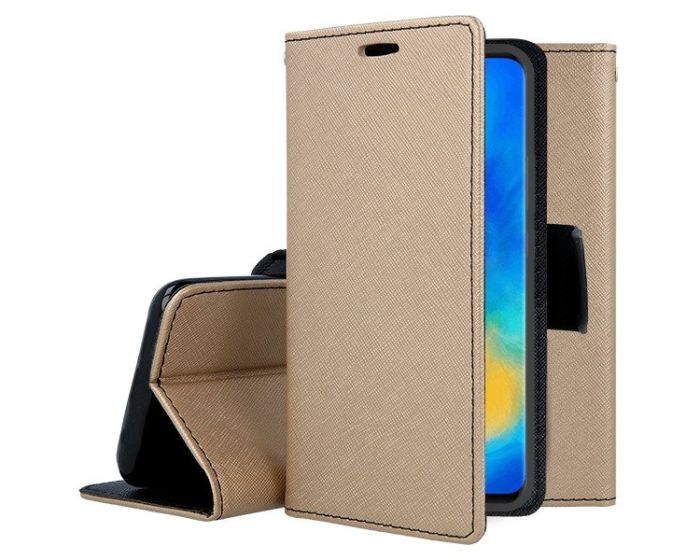 Tel1 Fancy Diary Case Θήκη Πορτοφόλι με δυνατότητα Stand Gold / Black (Huawei Mate 20 Pro)