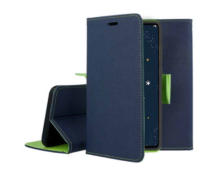 Tel1 Fancy Diary Case Θήκη Πορτοφόλι με δυνατότητα Stand Navy / Lime (Huawei Nova 5T / Honor 20)