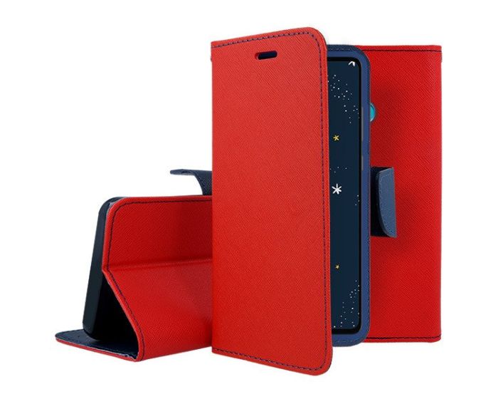 Tel1 Fancy Diary Case Θήκη Πορτοφόλι με δυνατότητα Stand Red / Navy (Huawei Nova 5T / Honor 20)