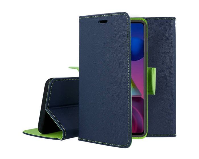 Tel1 Fancy Diary Case Θήκη Πορτοφόλι με δυνατότητα Stand Navy / Lime (Huawei P Smart 2021)