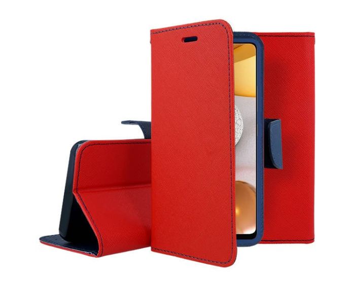 Tel1 Fancy Diary Case Θήκη Πορτοφόλι με δυνατότητα Stand Red / Navy (Huawei P Smart 2021)