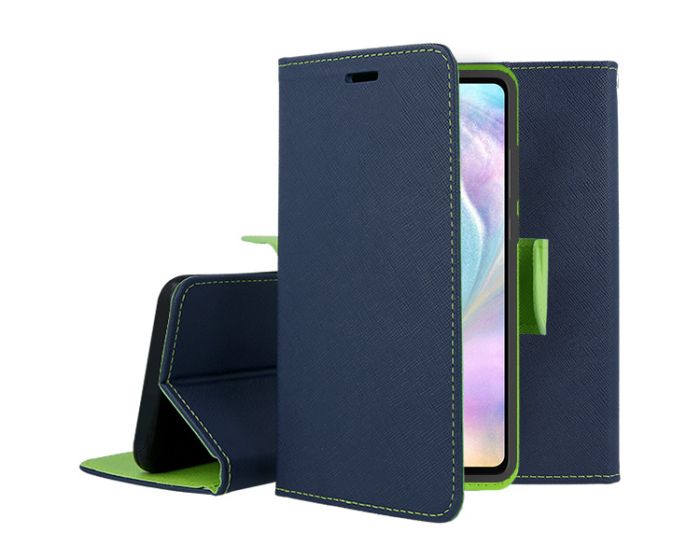 Tel1 Fancy Diary Case Θήκη Πορτοφόλι με δυνατότητα Stand Navy / Green (Huawei P30)