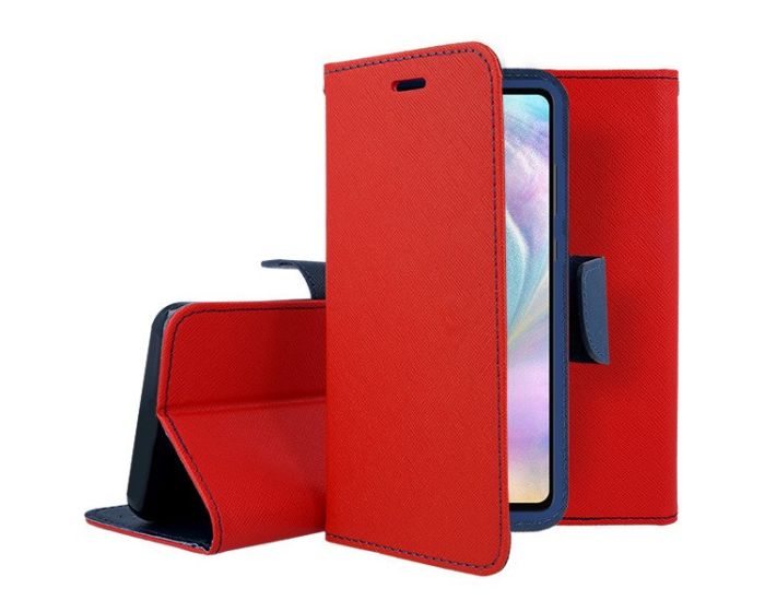 Tel1 Fancy Diary Case Θήκη Πορτοφόλι με δυνατότητα Stand Red / Navy (Huawei P30)