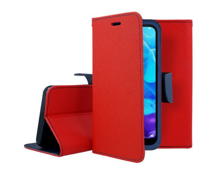 Tel1 Fancy Diary Case Θήκη Πορτοφόλι με δυνατότητα Stand Red / Navy (Huawei P40 Lite E)